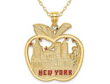 14K Yellow Gold Apple with New York Skyline Pendant Necklace with Chain